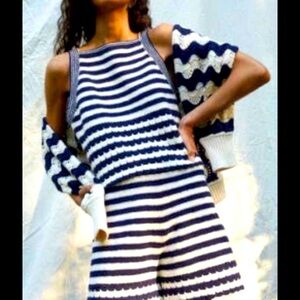 House of Harlow knit nautical stripe boho navy crochet set 148$ revolve spring